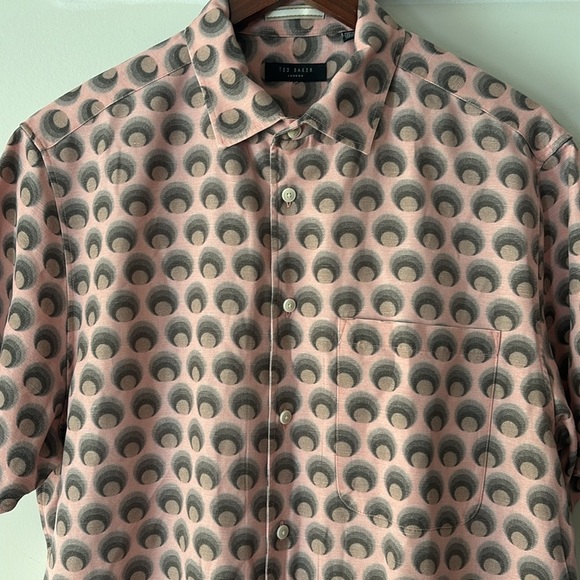 Ted Baker Pegus Retro Spot Print Linen-Blend Button Down Shirt XL Pink - Picture 6 of 8